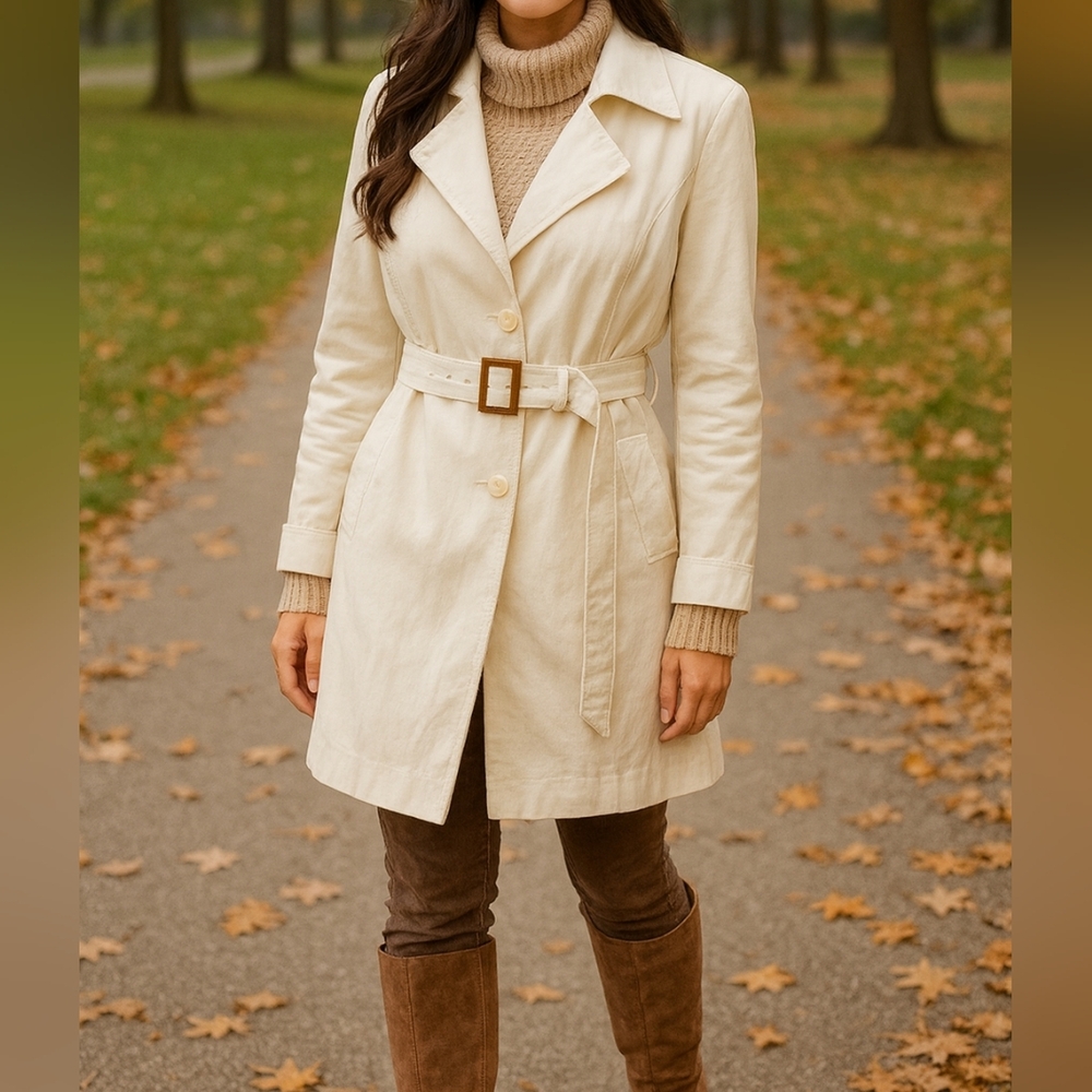RW&CO. Cream Trench Coat Tailored Belted
